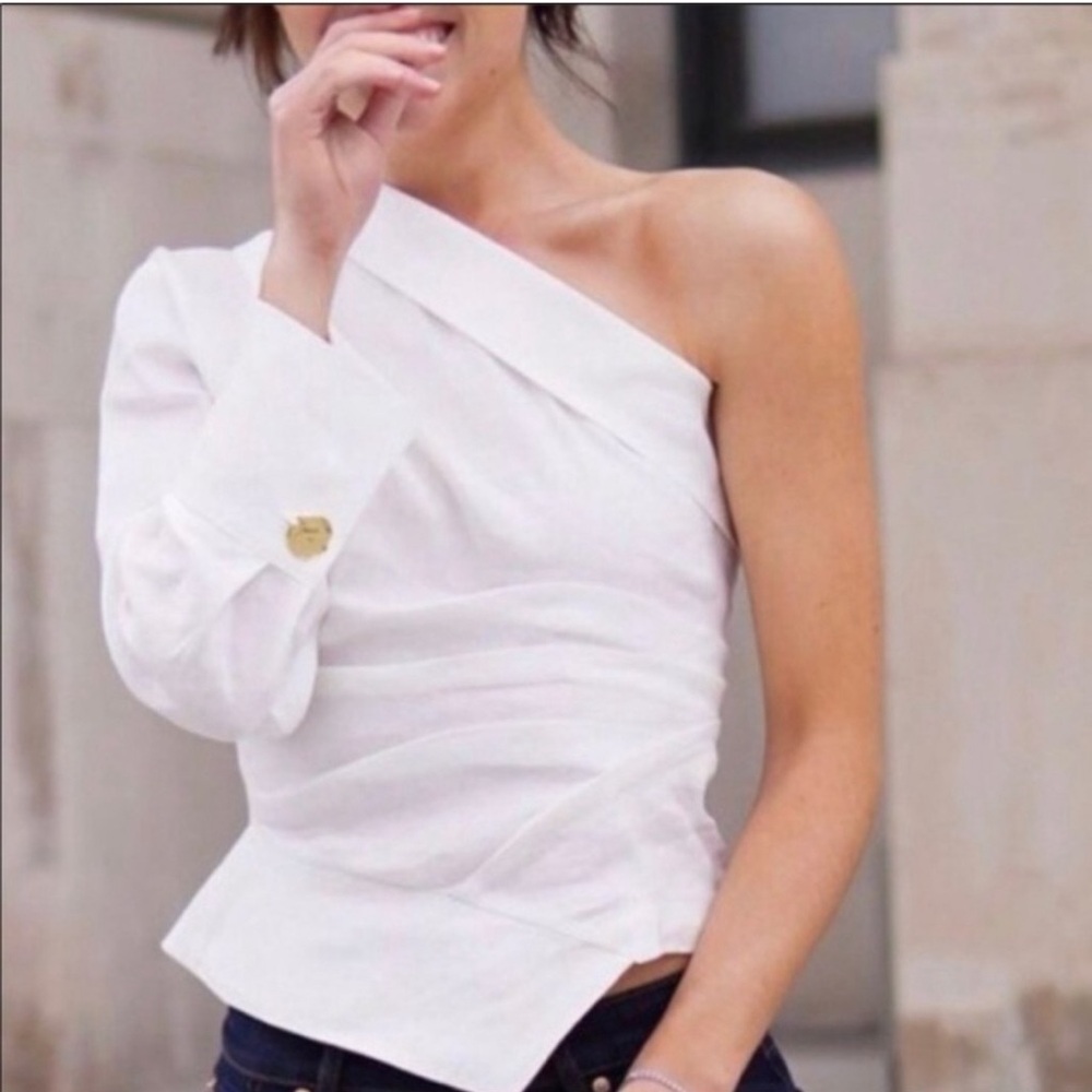 Zara One Sleeve Linen Blend Top